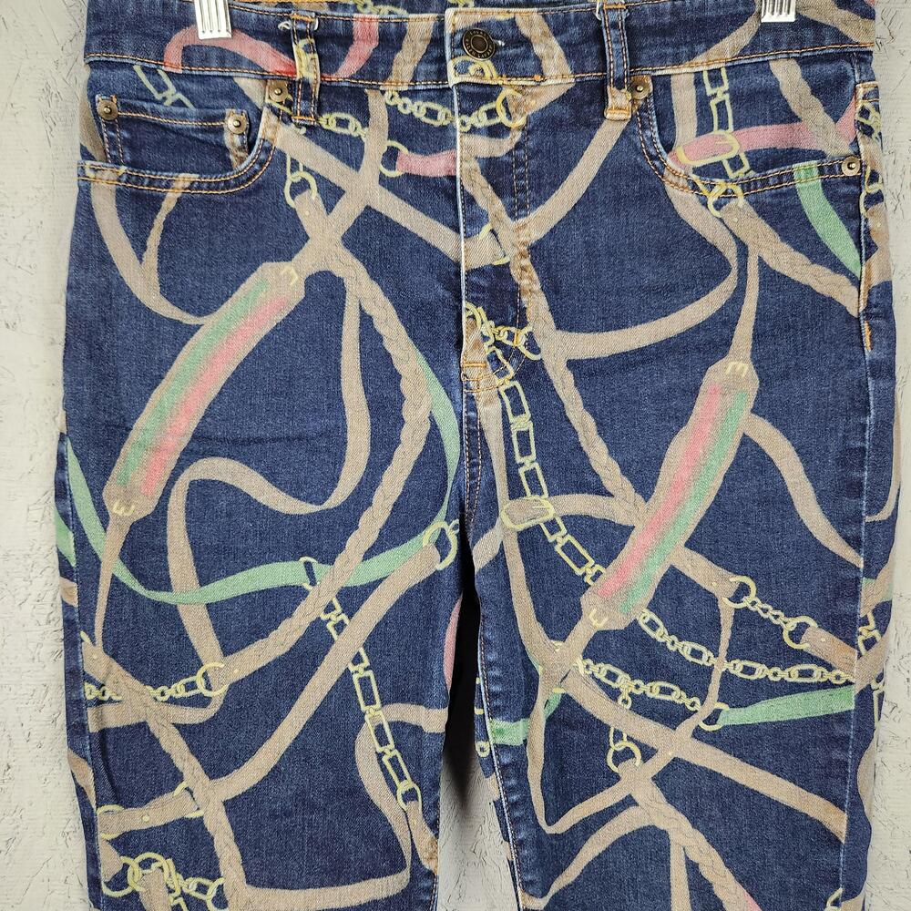 Lauren Ralph Lauren Jeans Womens 8 Blue Chain Rope Print Skinny Designer Preppy